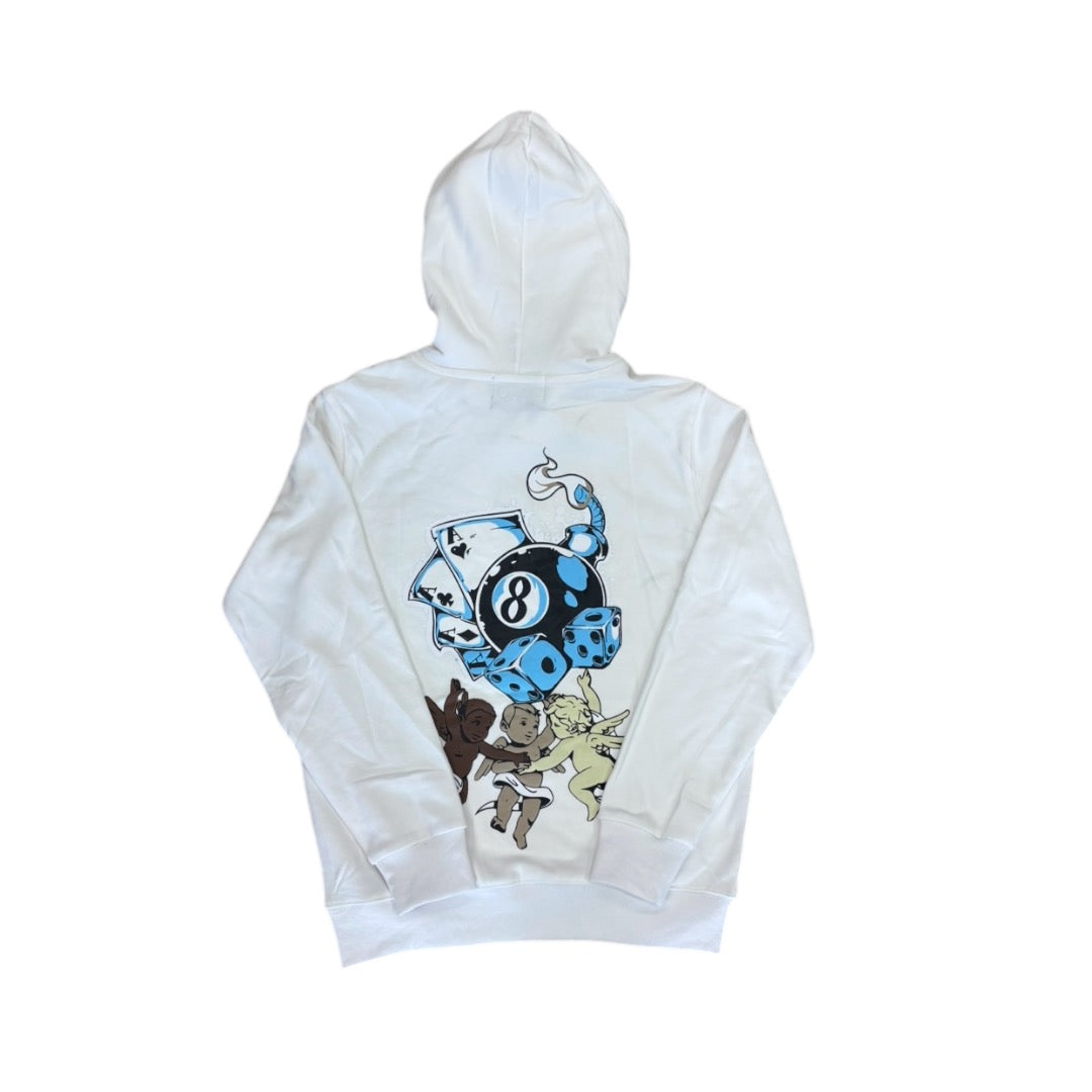 Denimicity White Eight Ball & Games Hoodie