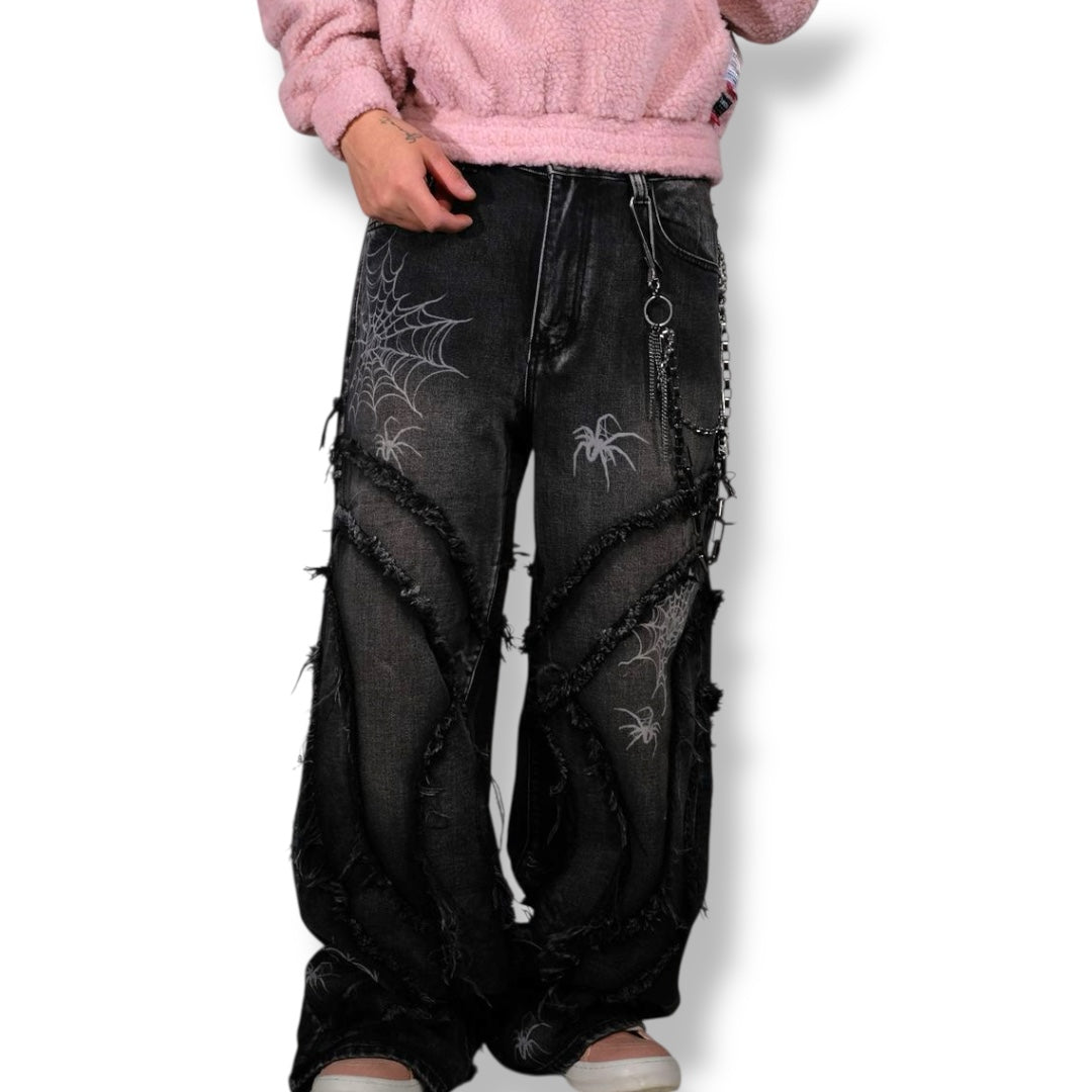 VICIOUS SPYDER WEB BAGGY FIT DENIM VINTAGE BLACK