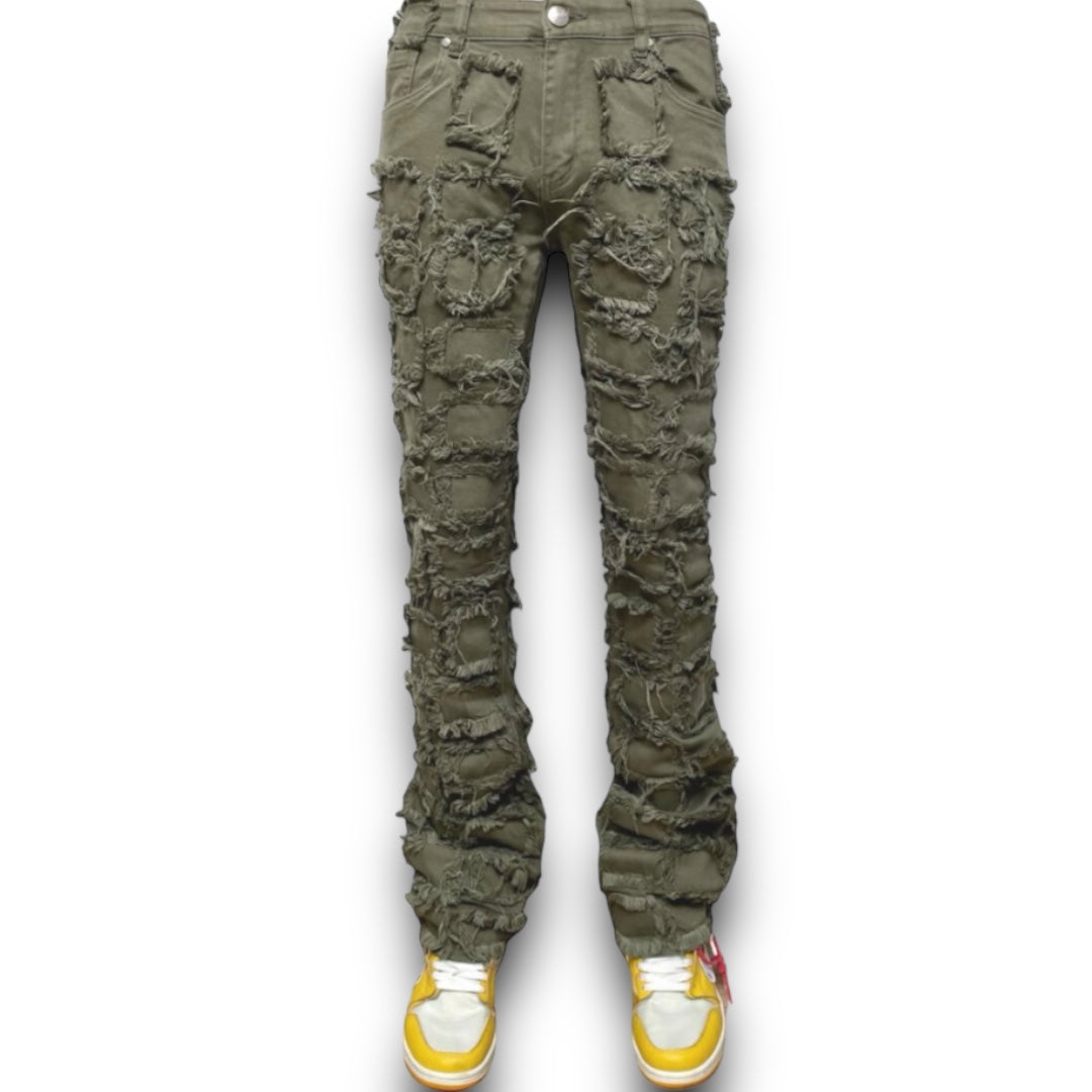 Vicious Army Green Stacked Jeans