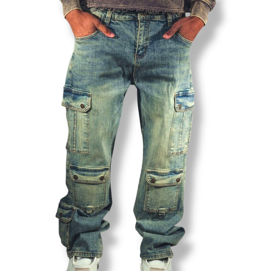 Vicious Denim Baggy Jeans – Dirty Wash With Wax Coat