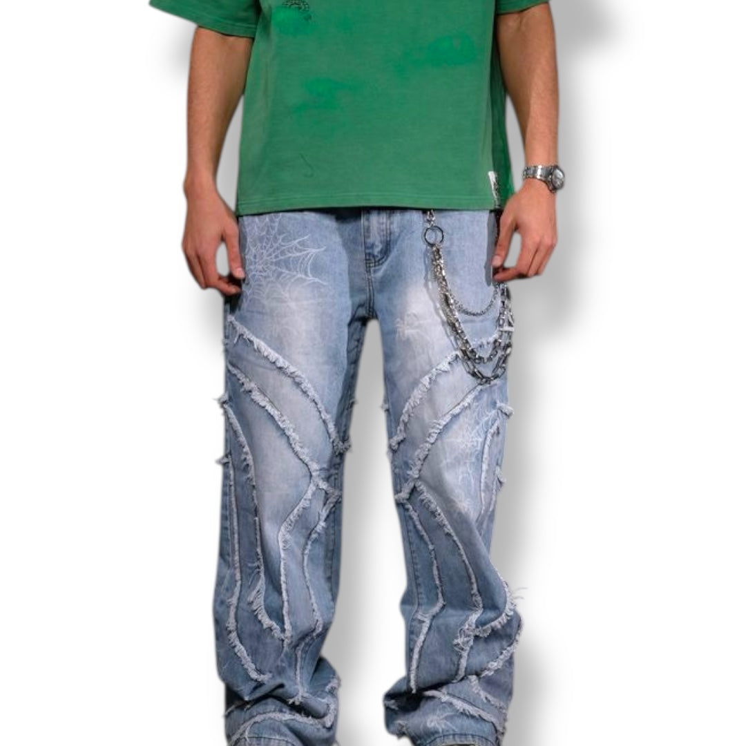 VICIOUS SPYDER WEB BAGGY FIT DENIM VINTAGE LIGHT WASH