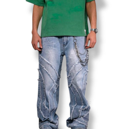 VICIOUS SPYDER WEB BAGGY FIT DENIM VINTAGE LIGHT WASH