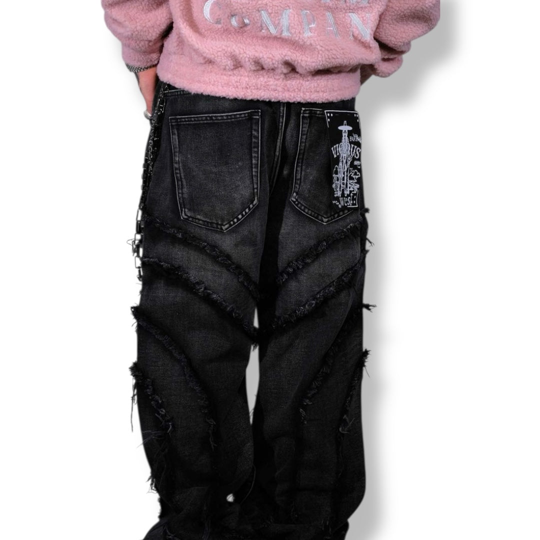 VICIOUS SPYDER WEB BAGGY FIT DENIM VINTAGE BLACK