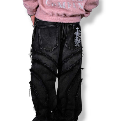VICIOUS SPYDER WEB BAGGY FIT DENIM VINTAGE BLACK