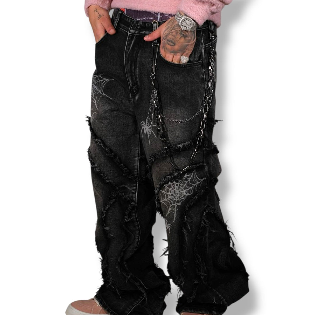 VICIOUS SPYDER WEB BAGGY FIT DENIM VINTAGE BLACK