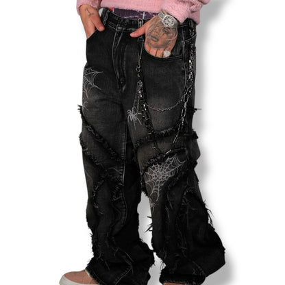 VICIOUS SPYDER WEB BAGGY FIT DENIM VINTAGE BLACK