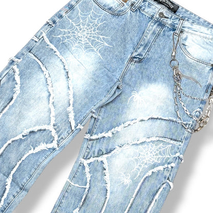 VICIOUS SPYDER WEB BAGGY FIT DENIM VINTAGE LIGHT WASH