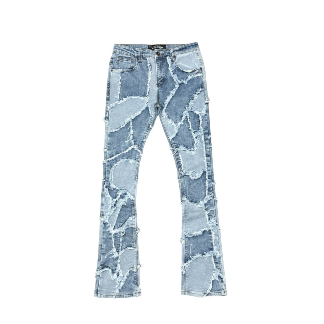 Vicious Stacked Camo Blue Jeans-VC627