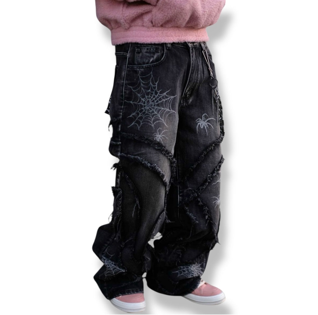 VICIOUS SPYDER WEB BAGGY FIT DENIM VINTAGE BLACK