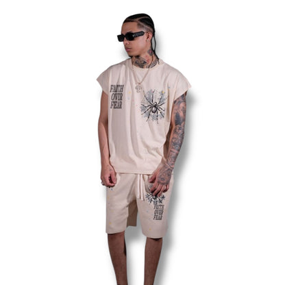 Genuine cream faith & fear sleeveless shirt set