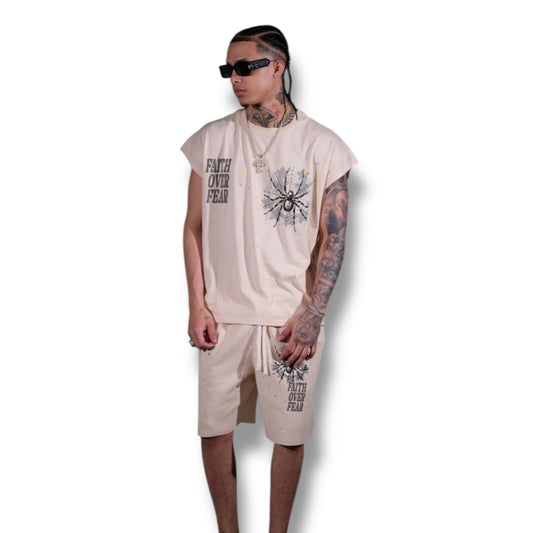 Genuine cream faith & fear sleeveless shirt set