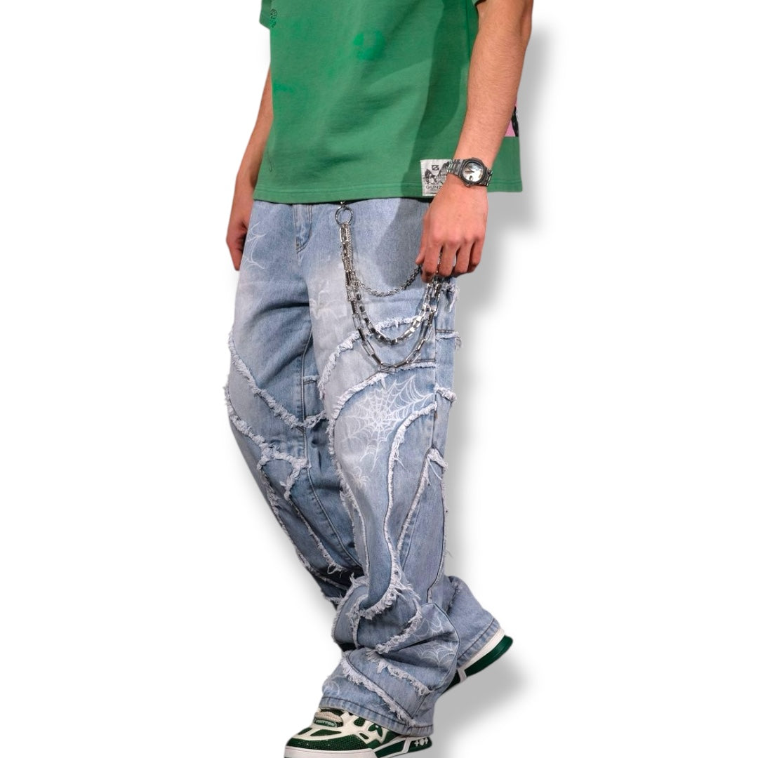 VICIOUS SPYDER WEB BAGGY FIT DENIM VINTAGE LIGHT WASH