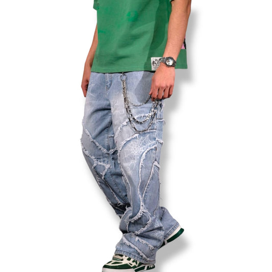 VICIOUS SPYDER WEB BAGGY FIT DENIM VINTAGE LIGHT WASH