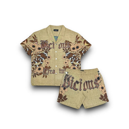 Vicious Creature Tapestry Short Set Tan