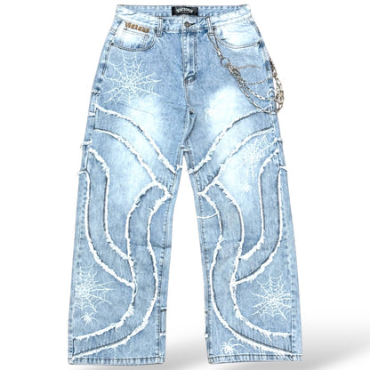 VICIOUS SPYDER WEB BAGGY FIT DENIM VINTAGE LIGHT WASH
