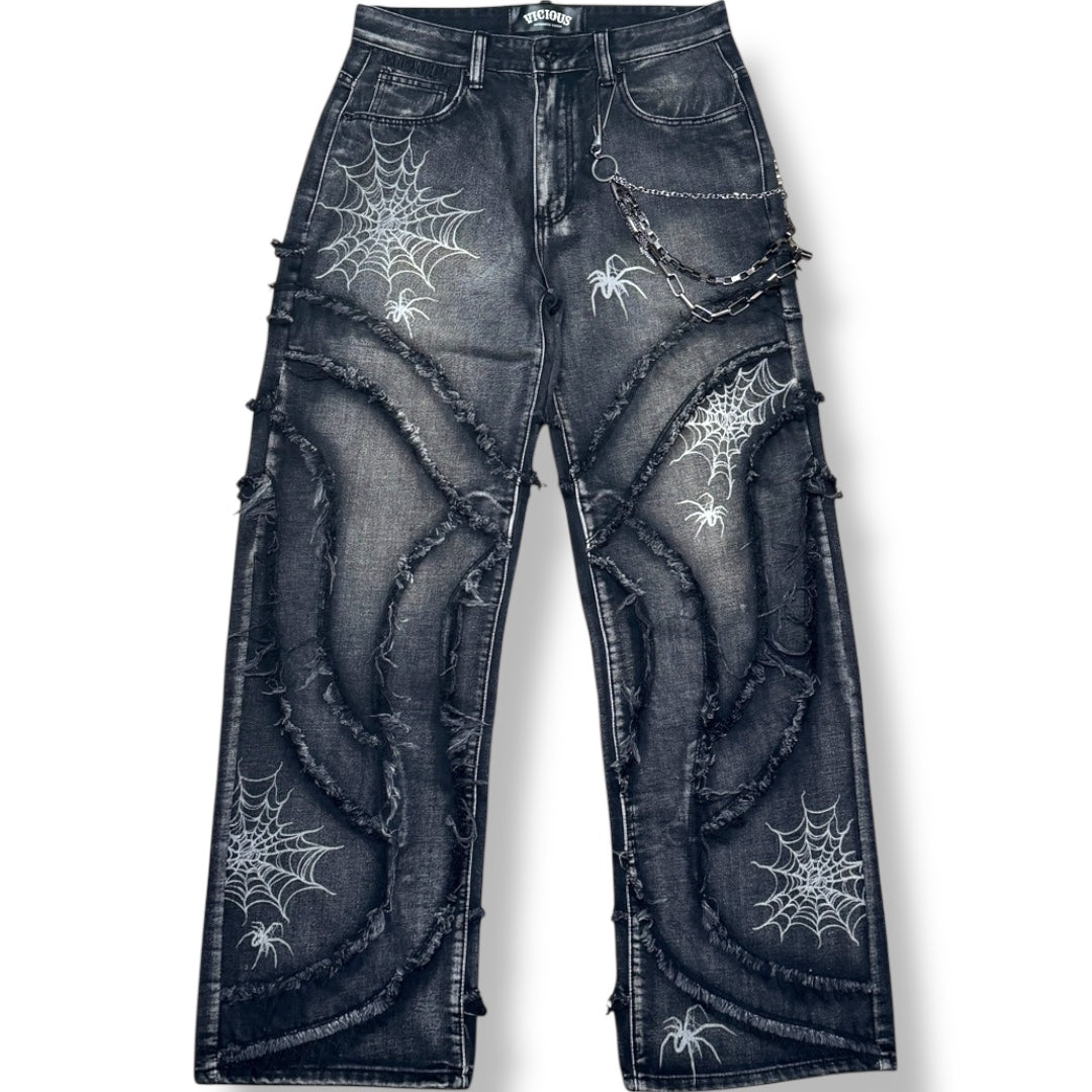 VICIOUS SPYDER WEB BAGGY FIT DENIM VINTAGE BLACK