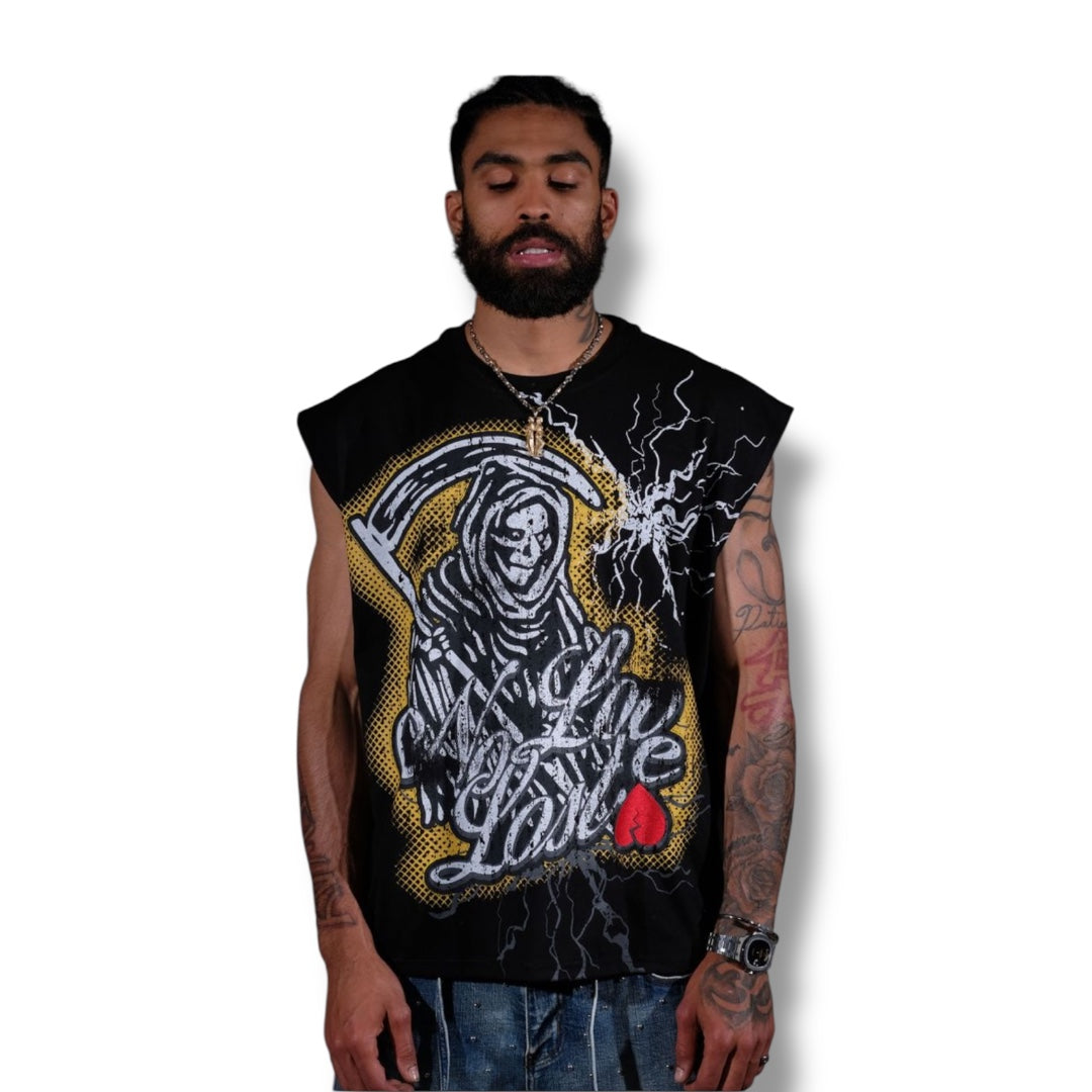 Genuine black no love lost sleeveless shirt