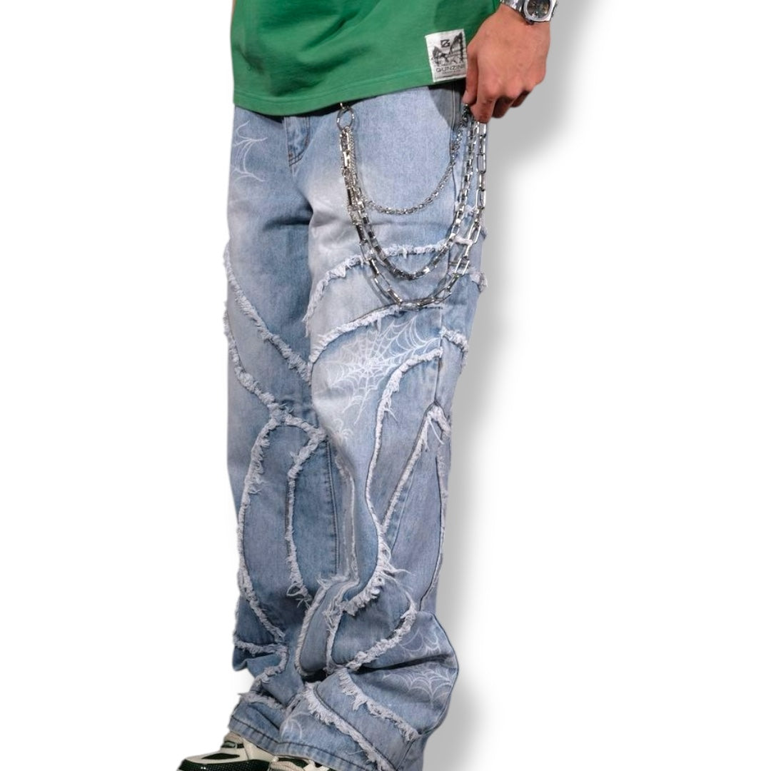 VICIOUS SPYDER WEB BAGGY FIT DENIM VINTAGE LIGHT WASH