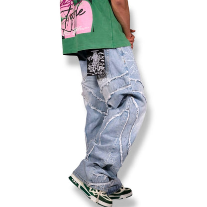 VICIOUS SPYDER WEB BAGGY FIT DENIM VINTAGE LIGHT WASH