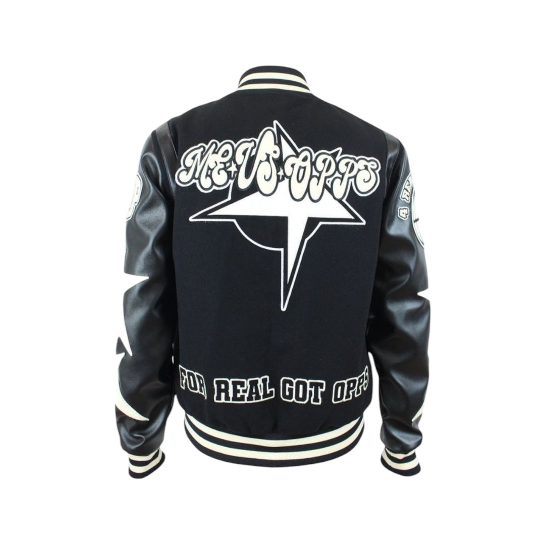 Me Vs Opps Varsity Jacket Black