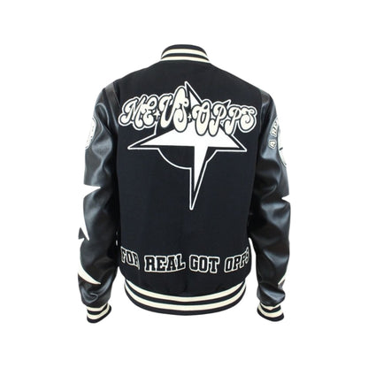 Me Vs Opps Varsity Jacket Black