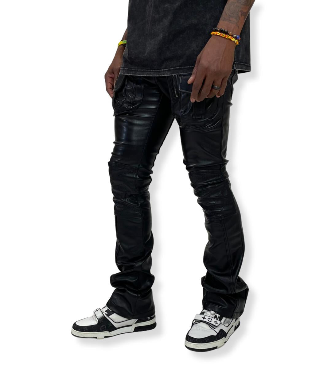 Vicious Denim Leather Rider Pants Black