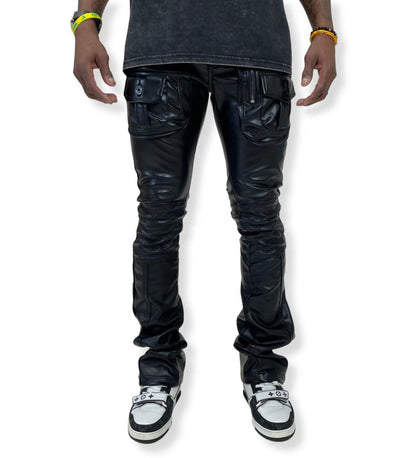 Vicious Denim Leather Rider Pants Black