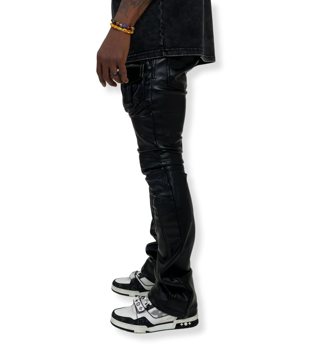 Vicious Denim Leather Rider Pants Black