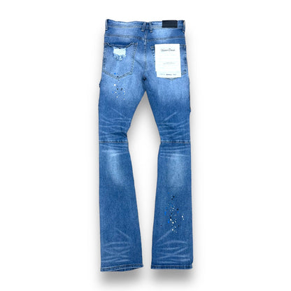 Vicious Stacked Light Wash Rip & Repair Cargo Jeans