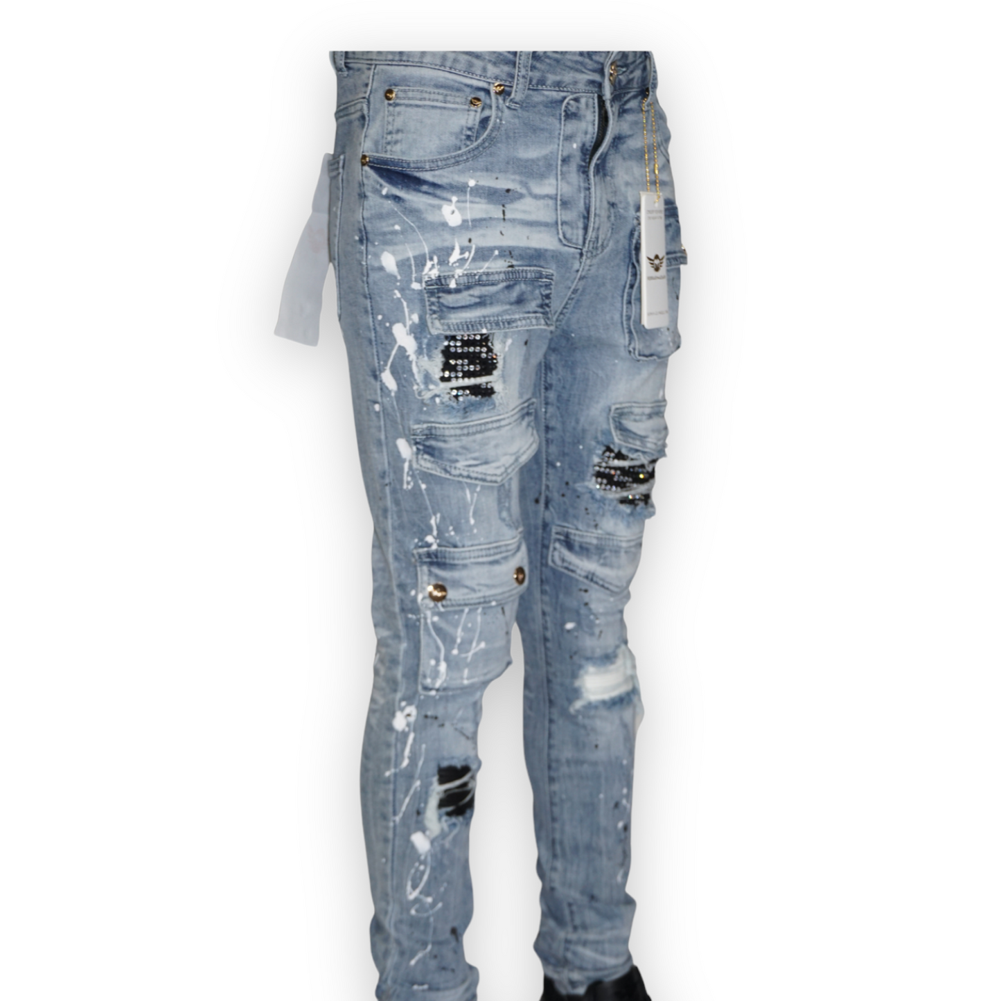 FerrariMassari Dripping Hustler Black/white light wash jeans