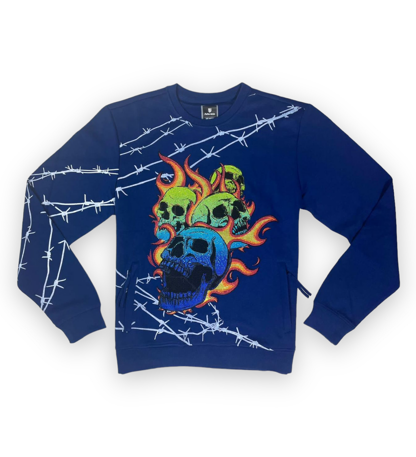 Motive Denim Fire scull Rhinestone sweater / navy