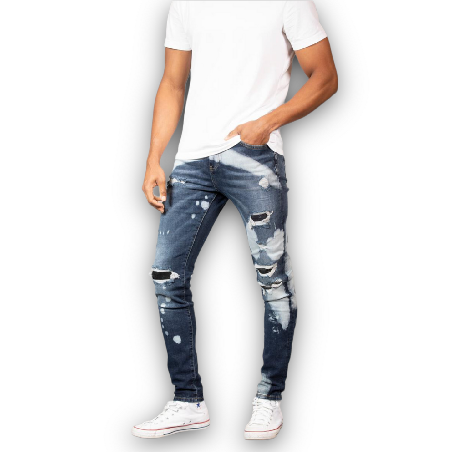 Ceca NY Dark Wash white paint Jeans