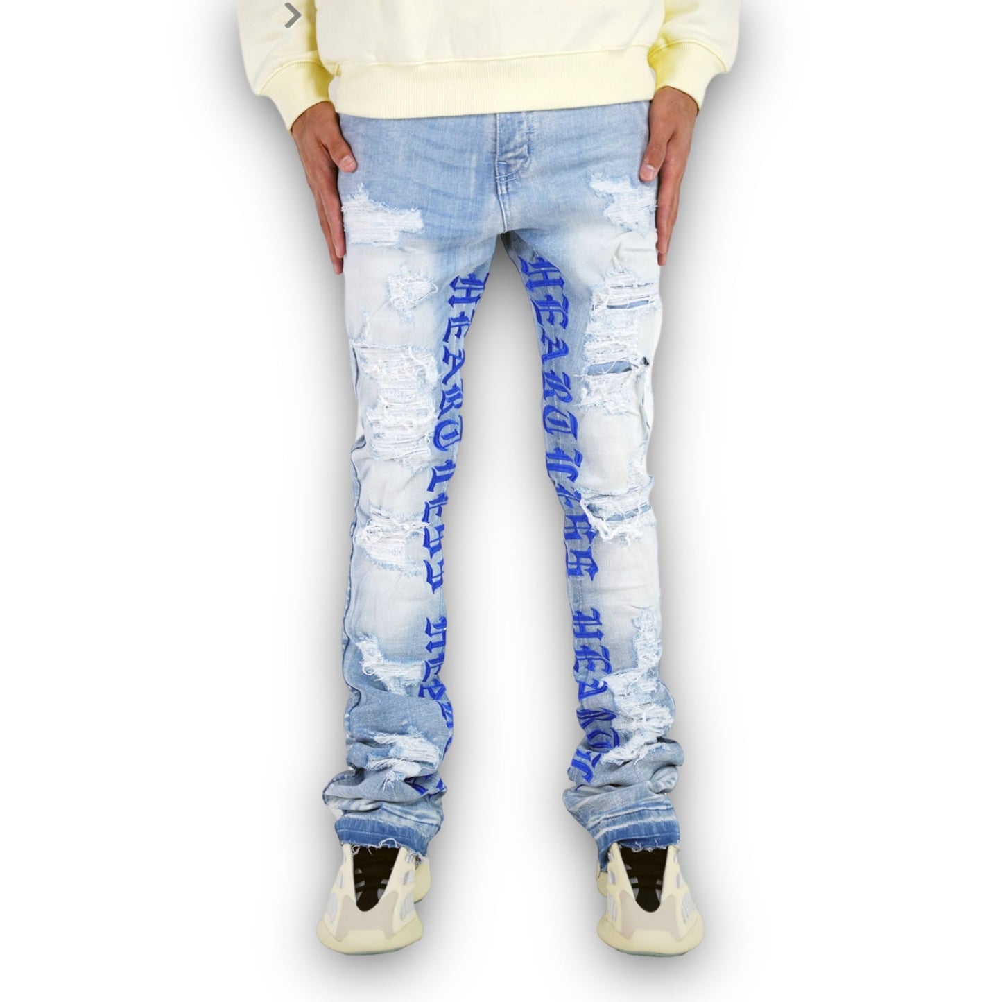 Focus Heartless" Stacked Denim - Lt Blue