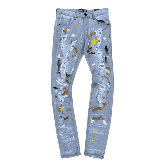 Motive Denim Grey wash - Gold/Black paint Jeans