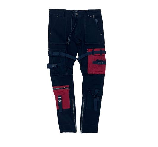 Motive Denim cargo jeans black / red