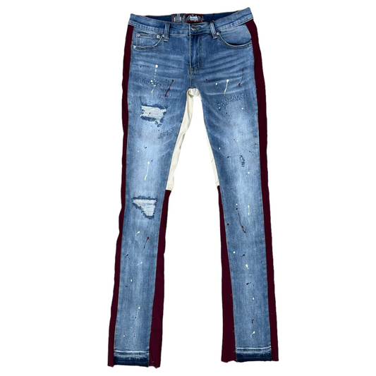 DenimiCity stacked jeans Light wash/ maroon